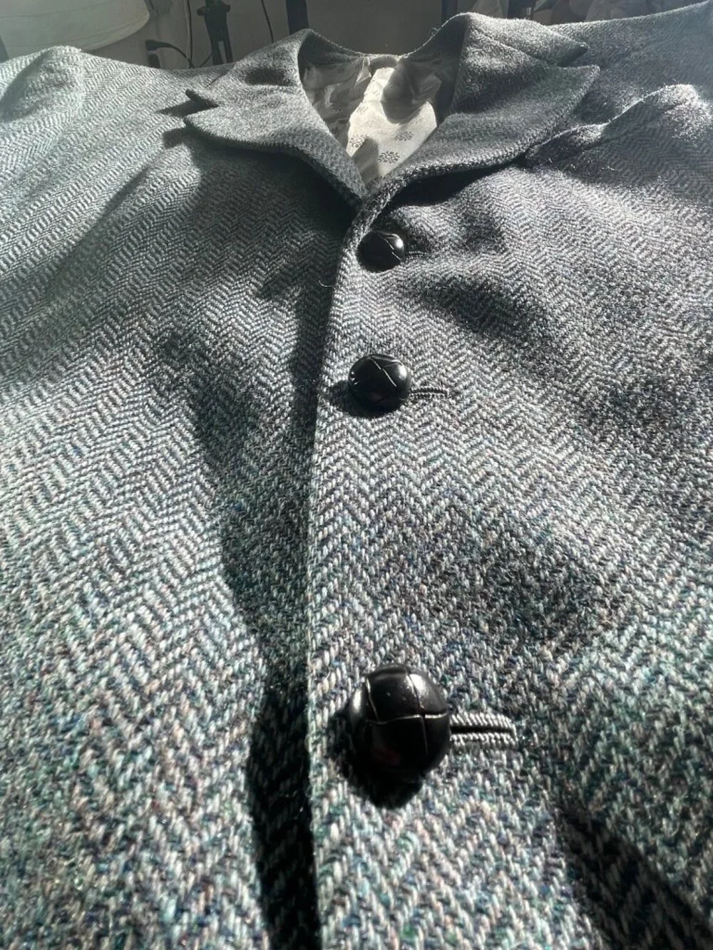 Holland & Sherry Mens Wool Herringbone Blazer In Gray With Satin Lining Size XL